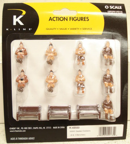 K-Line K42322 WWII Army Figure Set with Benches (Set of 12)