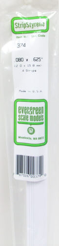 Evergreen Scale Models 374 .080" x .625" x 24" Polystyrene Strips (Pack of 4)