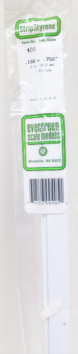 Evergreen Scale Models 405 .188" x .750" x 24" Polystyrene Strips (Pack of 2)