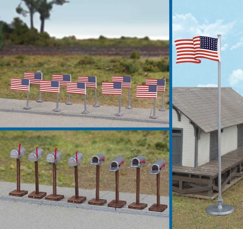 Walthers 949-4171 HO Pre-1959 American Flags & Mailboxes