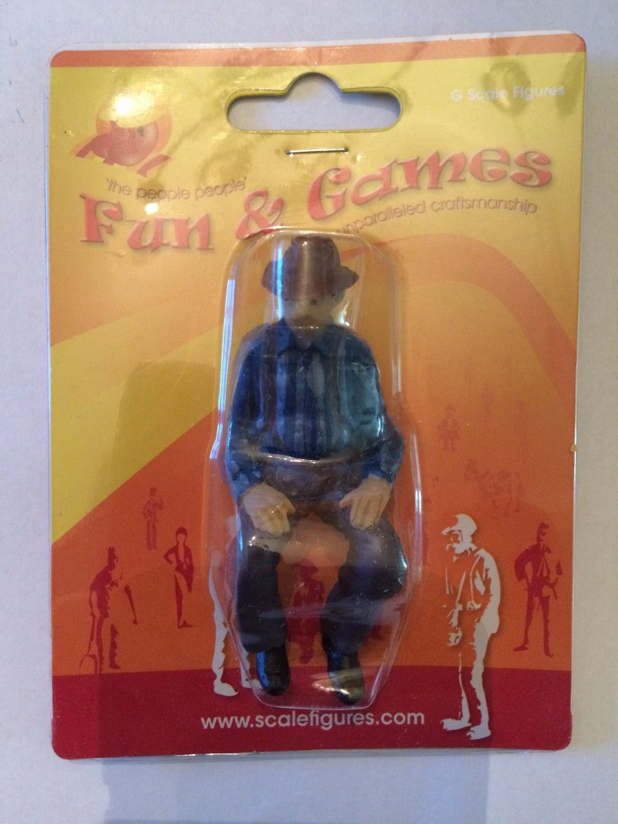 F&G GJC13 Handpainted G Scale Seated Man w Hat Figure