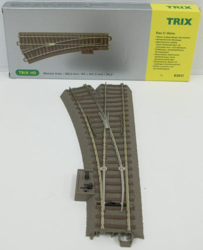 Trix 62611 HO C Track 7-13/32" / 24.3° Left Hand Switch Turnout