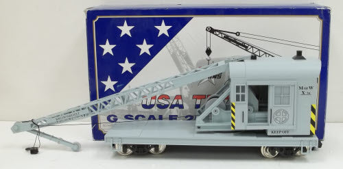 USA Trains 1860 G Maintenance of Way 25-Ton Crane Car Gray w/Metal Wheels