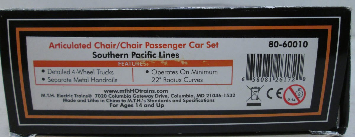 MTH 80-60010 HO SP Articulated Chair/Chair Passenger Car Set (Set of 2)