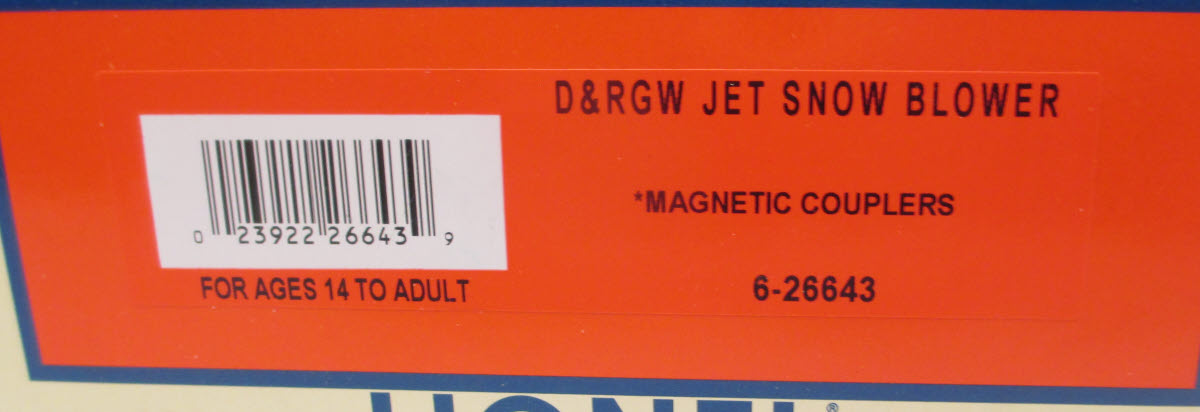 Lionel 6-26643 O-27 Denver & Rio Grande Western Jet Snowblower