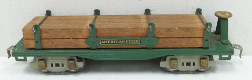 American Flyer 406 Vintage O AFL Green Tinplate Flat Car with Timber