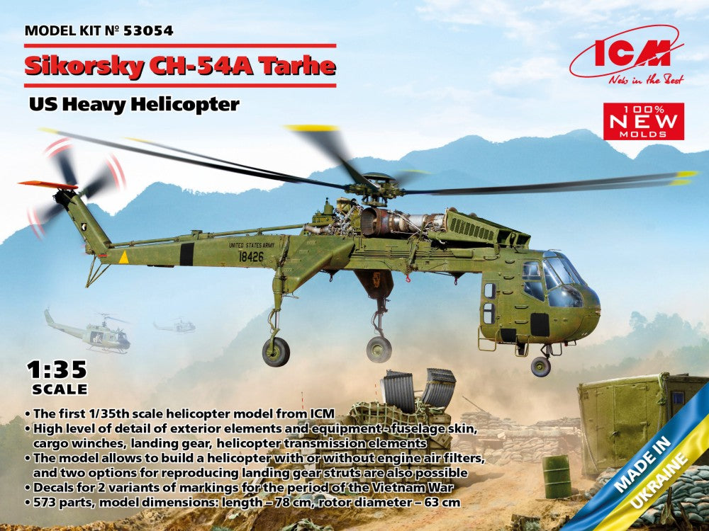 ICM 53054 1:35 Sikorsky CH-54A Tarhe US Heavy Military Aircraft Helicopter Kit