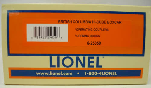Lionel 6-25050 O Gauge British Columbia Hi-Cube Boxcar #8008