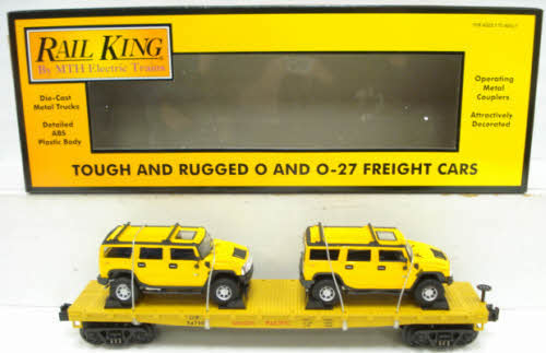 MTH 30-76271 O Gauge Union Pacific Flatcar w/ 2 Yellow H2 Hummers