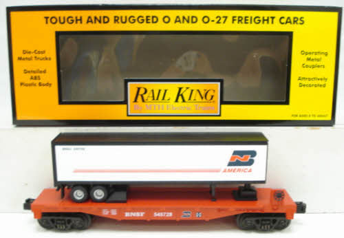 MTH 30-76266 O Gauge BNSF Flat w/Trailer #545728