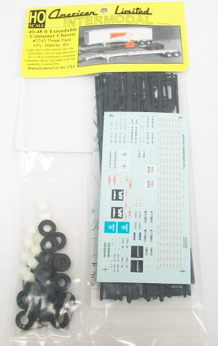 American Limited Models 7743 HO 40-48' Extendable Container Chassis (Pack of 3)
