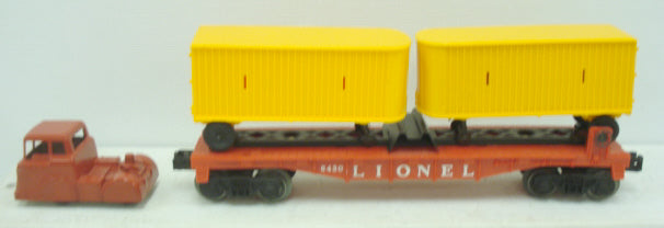 Lionel 6431 Vintage O Flatcar w/2 Trailers and Die Cast Midge Tractor - Rare