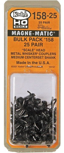 Kadee 158-25 HO Whisker Metal Couplers Medium 9/32" Centerset Shank(Pair of 25)