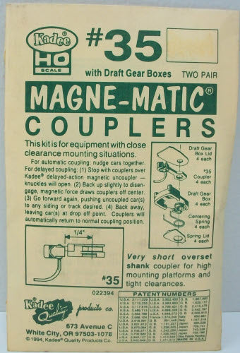Kadee 35 HO Scale 30-Series Coupler Short (1/4) Overset Shank