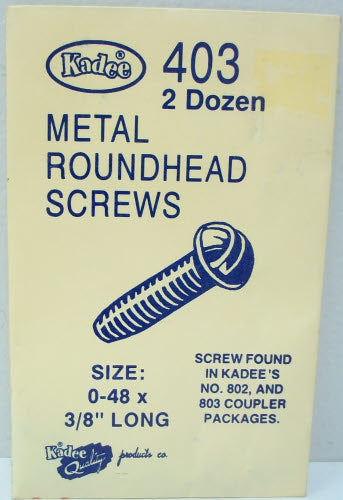 Kadee 403 HO Metal Roundhead Coupler Mounting Screws 0-48 x 3/8" (Pack of 24)