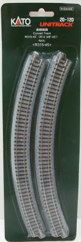 Kato 20-120 N Scale R12 3/8" Radius 45° Curved UniTrack (Pack of 4)