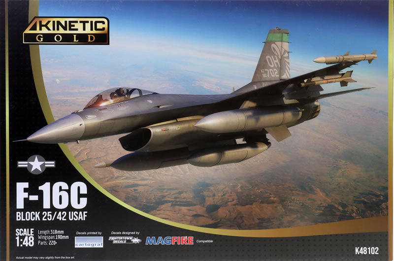 Kinetic Model 48102 1:48 F-16C Block 25/42 USAF Fighter Jet Plastic Model Kit
