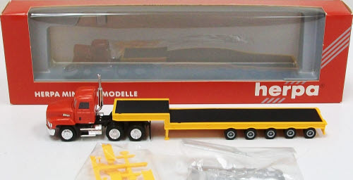 Herpa 6174 HO Undecoraged Mack Flatbed Trailer W/Yellow Heavy Load