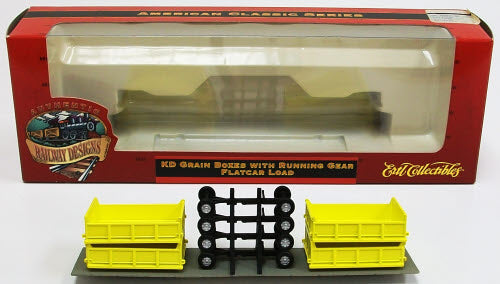 Ertl 4085 HO Scale KD Grain Boxes W/Running Gear Flatcar Load