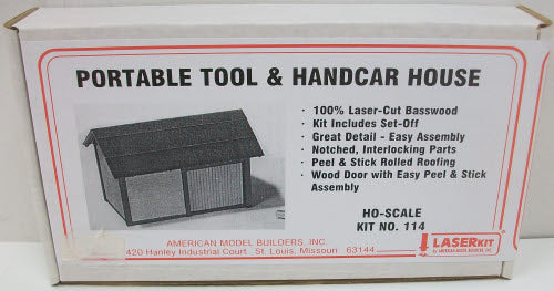 American Model Builders 114 HO Portable Tool & Handcar House Laser Art Wood Kit