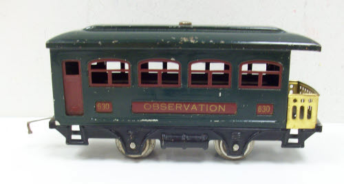 Lionel 630 Vintage O Prewar Tinplate Observation Passenger Car