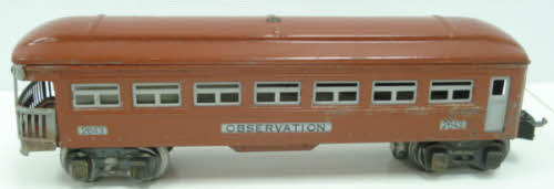 Lionel 2643 Vintage O Prewar Tinplate Brown & Gray Observation Passenger Car