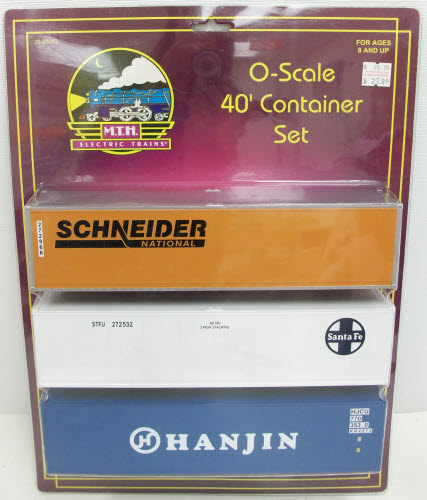 MTH 20-95042 O Santa Fe, Hanjin, Schneider National 40' Container Set (Set of 3)