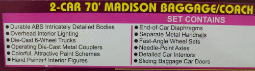 MTH 20-4495 O NYC 70’ Madison Baggage/Coach Passenger Car Set (Set of 2)