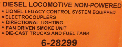 Lionel 6-28299 CSX AC6000 Non-Powered Diesel Locomotive #609