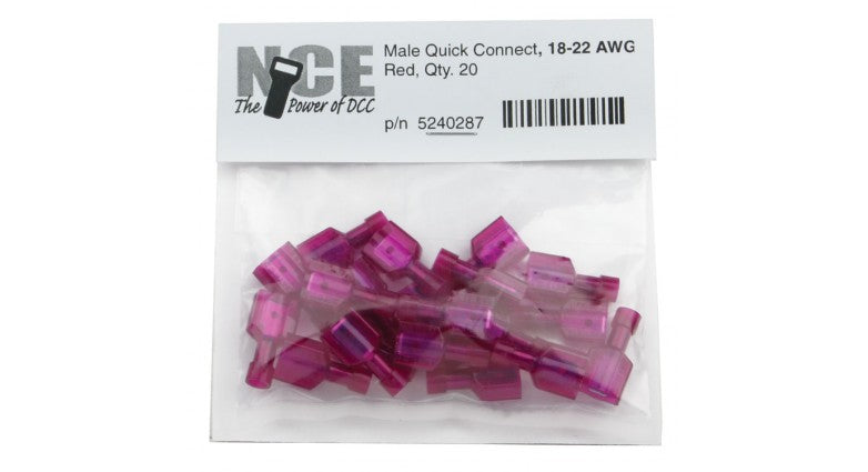 NCE 287 18-22 Red Male Quick Connect Couplers (Pack of 20)