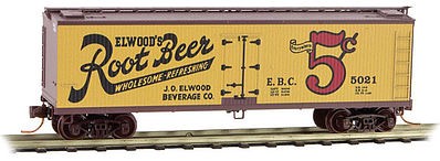 Micro-Trains 04900240 N Elwood's Root Beer 40' Double Sheathed Wood Reefer #5021