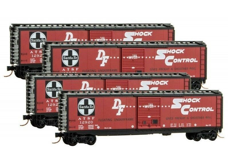 Micro-Trains 99300148 N ATSF 50' Standard Single Door Boxcar (Set of 4)