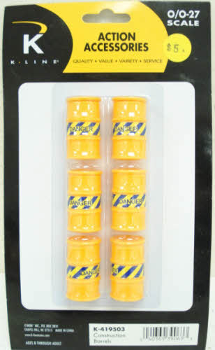 K-Line K419503 O/O27 Construction Barrels (Pack of 6)
