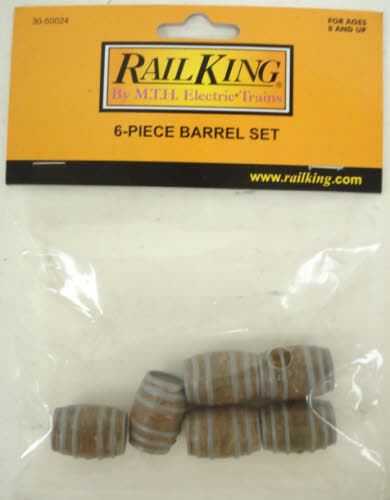 MTH 30-50024 O Scale Brown & Silver Rings Wood Barrels (Pack of 6)