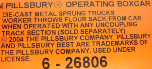 Lionel 6-26806 O Gauge Pillsbury Operating Boxcar #3428