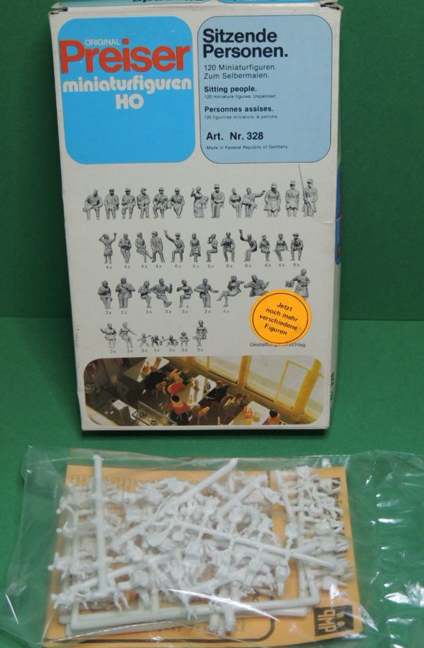 Preiser 328 HO Unpainted Seated Passengers Plastic Figure Kit (Set of 120)