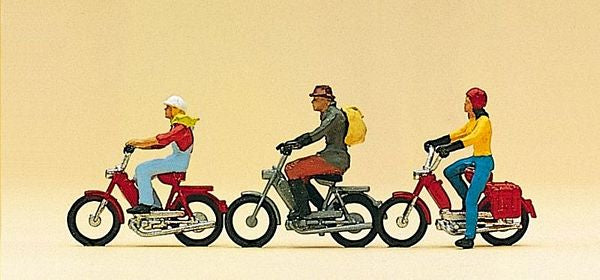 Preiser 10125 HO Moped Riders Figures (Set of 3)