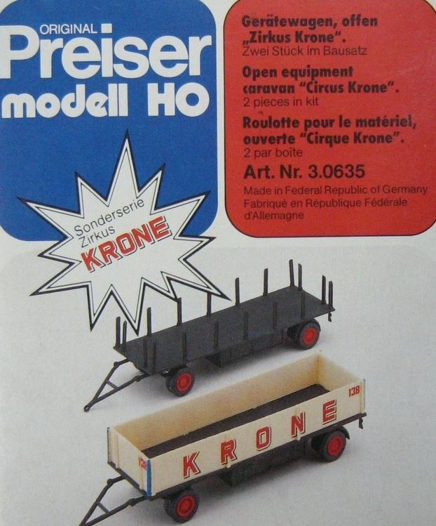 Preiser 3.0635 HO Circus Krone Open Equipment Caravan Plastic Kit (Set of 2)