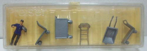 Preiser 15 HO Baggage Handler Figures with Various Carts (Set of 5)