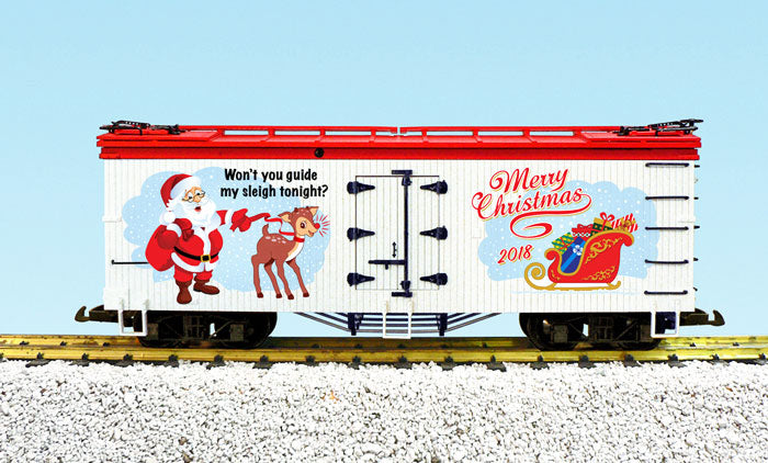 USA Trains R13036 G 2018 Christmas Reefer Car - Metal Wheels