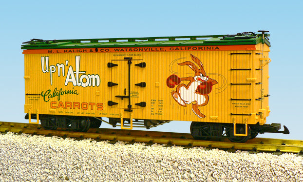 USA Trains R16388 G Up N' Atom Carrots Yellow/Green Refrigerator Car