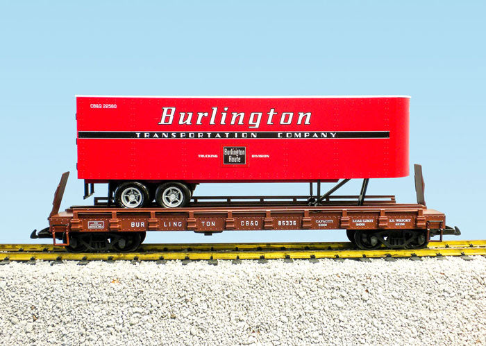 USA Trains R17040 G Burlington Route Piggyback Red/Brown Flatcar with Trailer