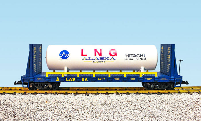 USA Trains R17654A G Alaska Railroad Bulkend Blue Flat Car w/White Tank #4257