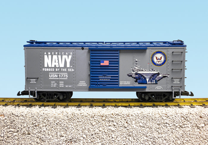 USA Trains R19130 G US Navy SBC Battleship Gray/Blue Military Boxcar