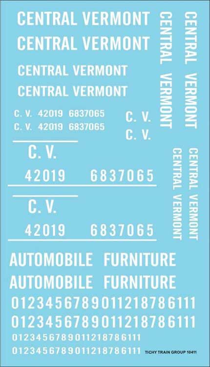 Tichy 10411 HO Central Vermont White Roadname Decal Sheet Set