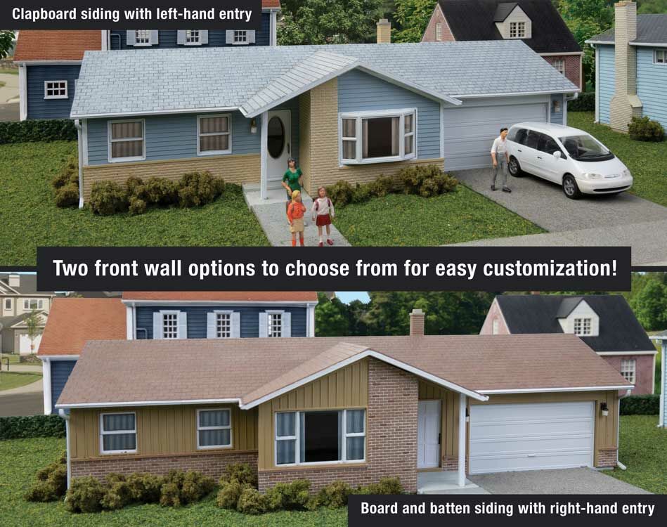 Walthers 933-4155 HO Ranch House with Attached 2-Car Garage Kit