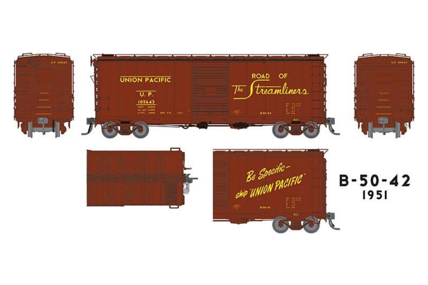 Rapido Trains 154006 HO UP Delivery Scheme 40' B-50-42 Boxcar #1 (Set of 6)