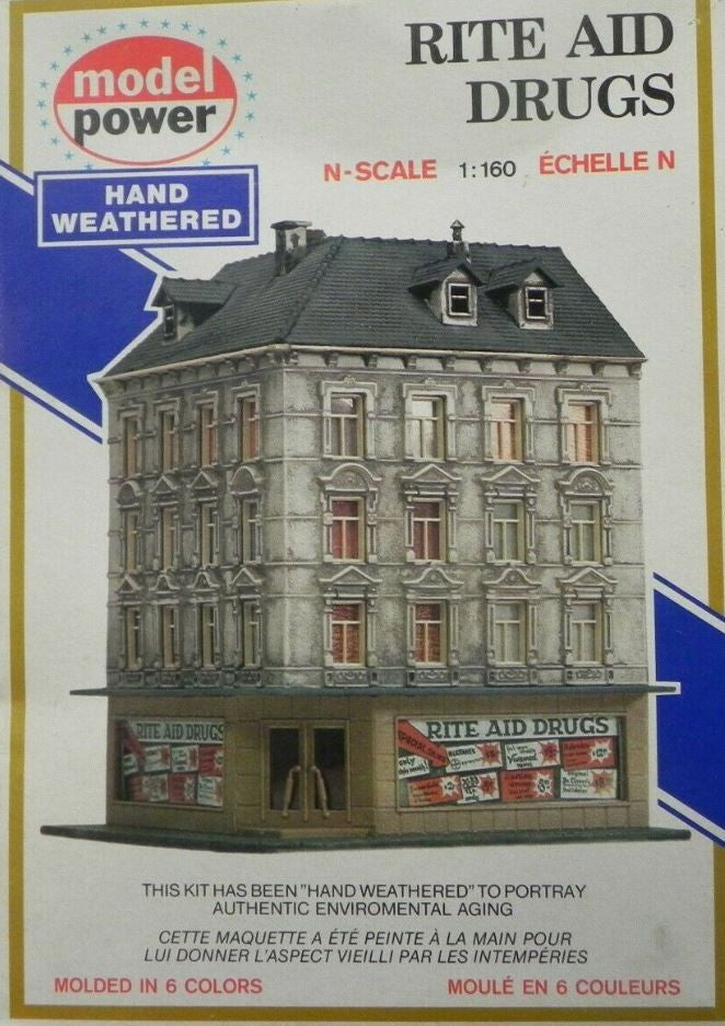 Model Power 1543 N Scale Rite Aid Drug Shop Hand Weathered Building Kit