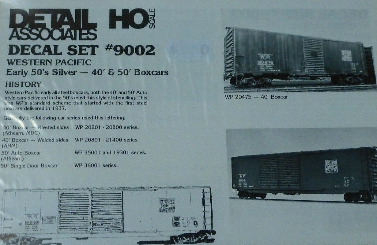 Detail Associates 9002 HO Western Pacific Box Car Early 1950s Decal Set