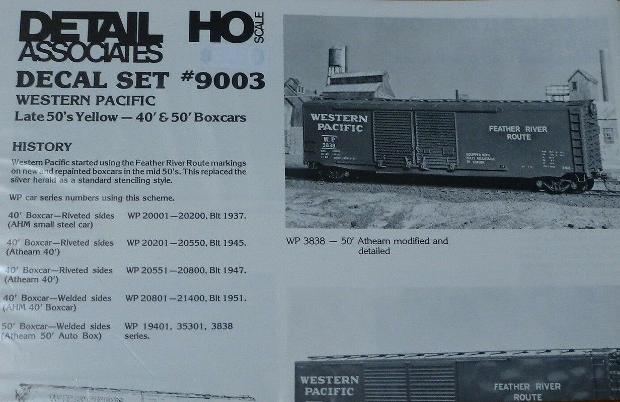 Detail Associates 9003 HO Western Pacific Box Car Late 1950s Decal Set